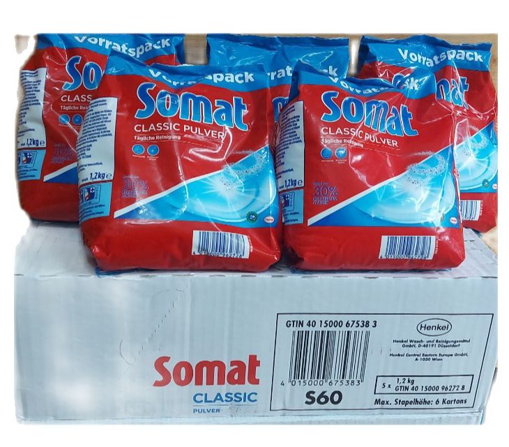 Thùng 5 bịch bột Rửa Ly - Bát Somat 1,2 Kg x 5 bịch - Đức