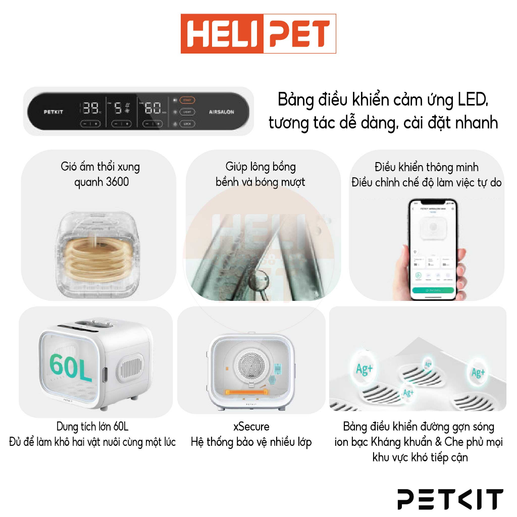 Lồng Sấy Tự Động Cho Chó Mèo, Máy Sấy Cho Chó Mèo Petkit Air Salon Max - HeLiPet