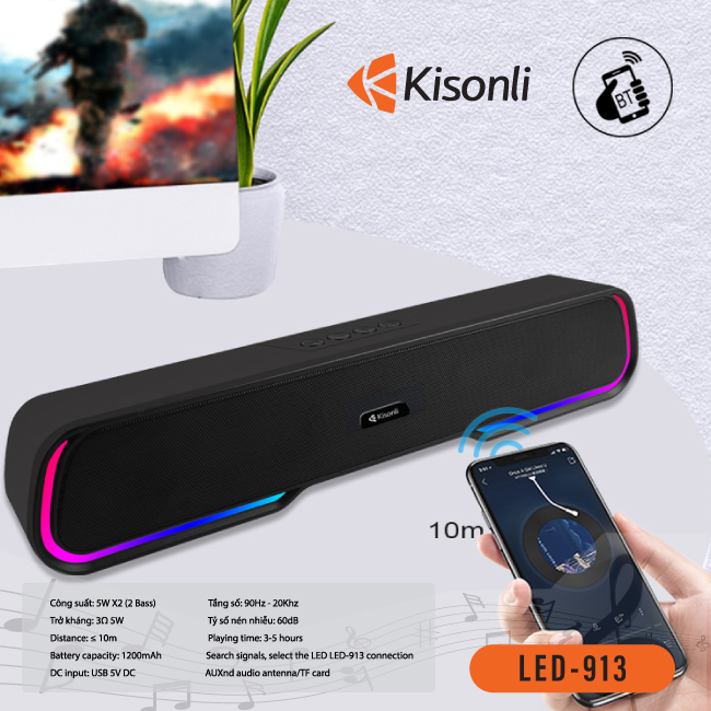 LOA BLUETOOTH LED-913 KISONLI 5W*2 - JL- HÀNG CHÍNH HÃNG