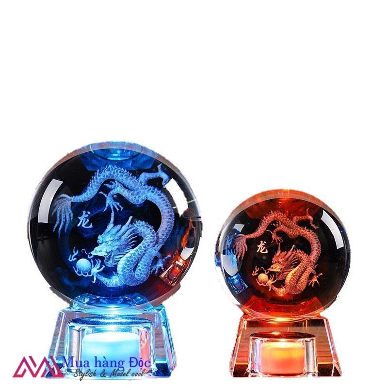 Bộ Quà Tặng Quả Cầu Pha Lê 3D larser LED 12 Con Giáp Tuổi Thìn