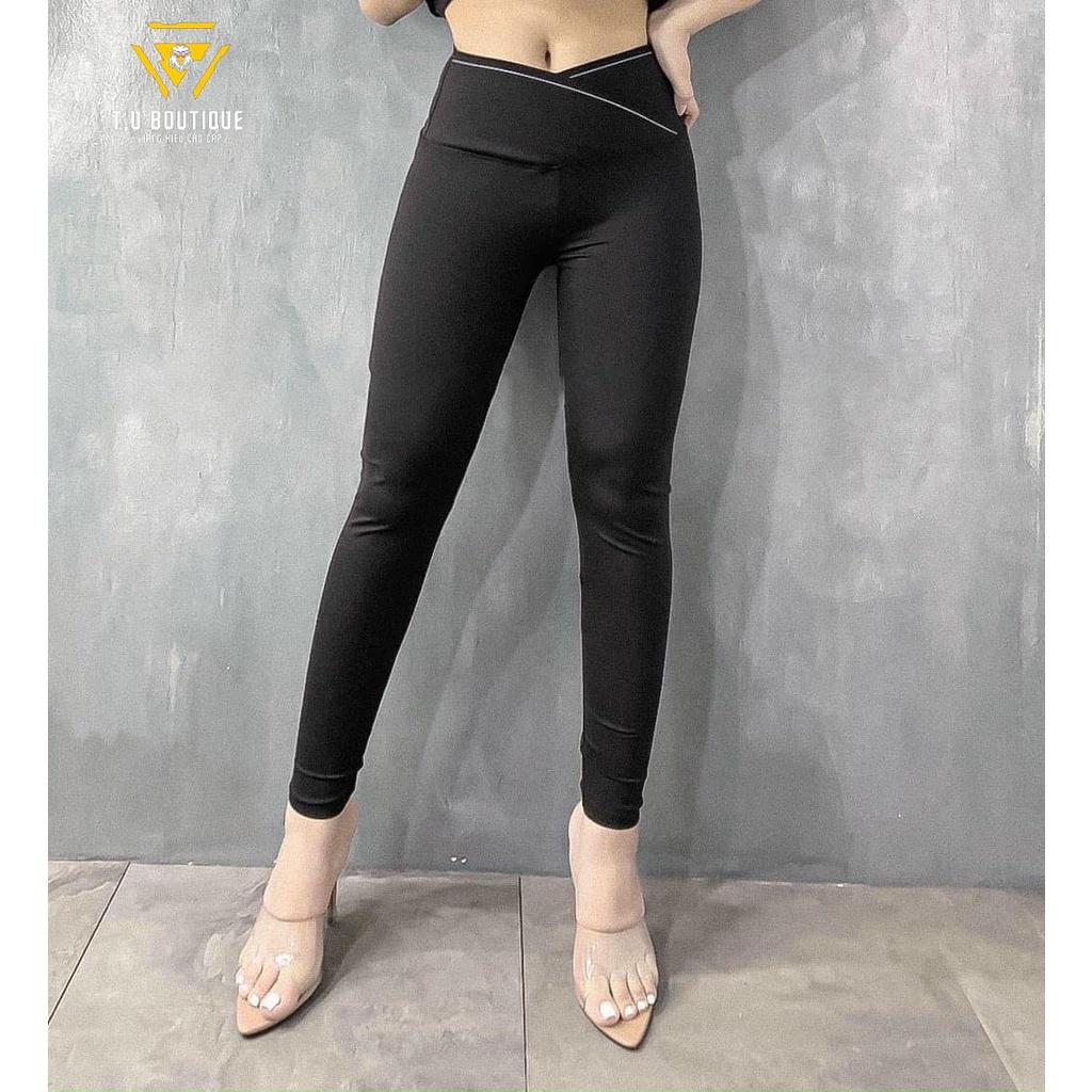 Quần legging nữ dài cạp chéo nâng mông chất liệu Umi Hàn co giãn 4 chiều H2