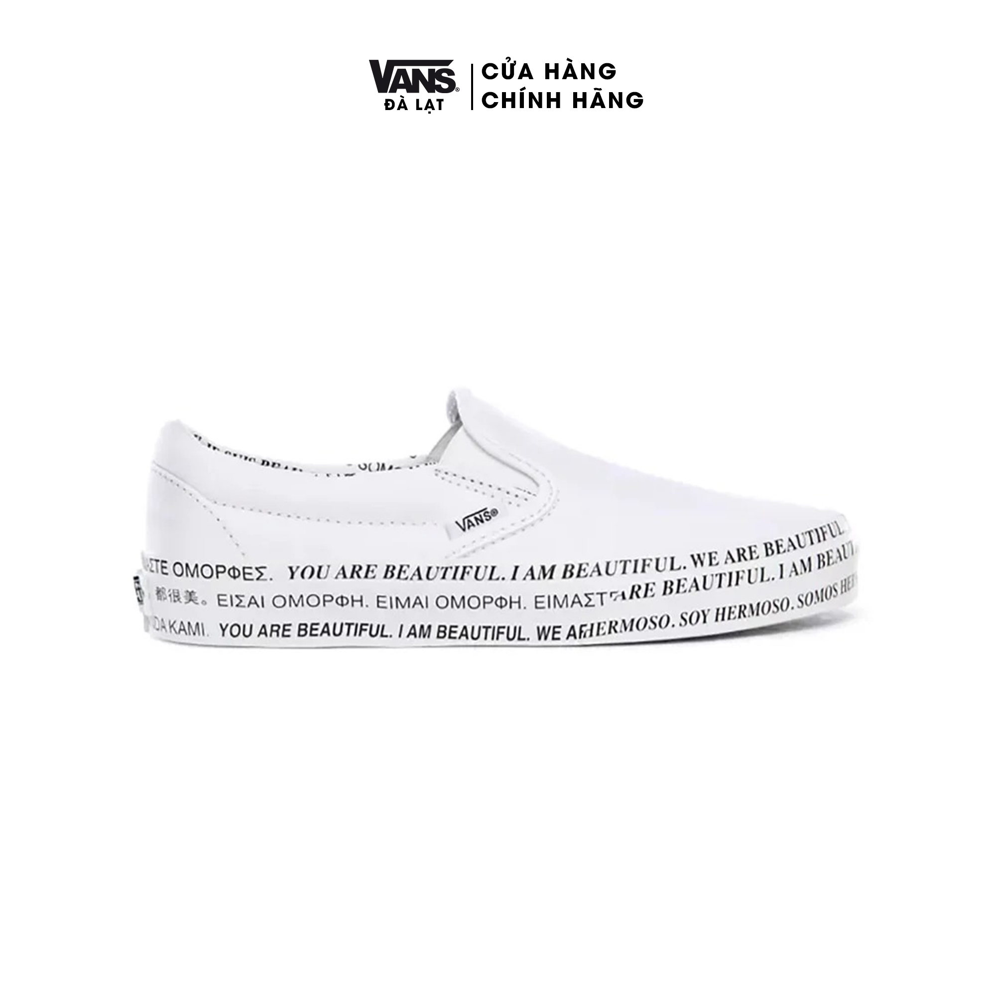Giày Sneaker nữ màu trắng phối đế chữ - Vans UA Classic Slip-On We Are Beautiful - VN0A4U382Q2