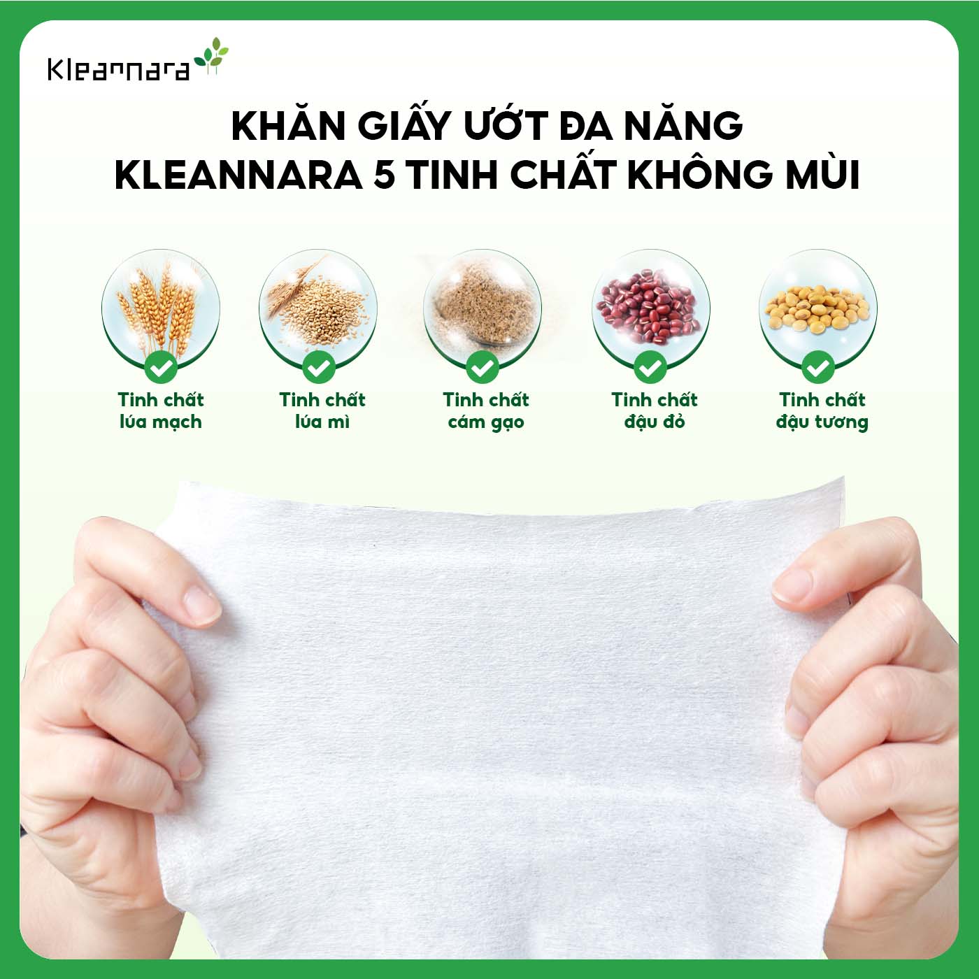 Khăn ướt đa năng KLEANNARA 5 tinh chất không mùi (có nắp) - 100 tờ