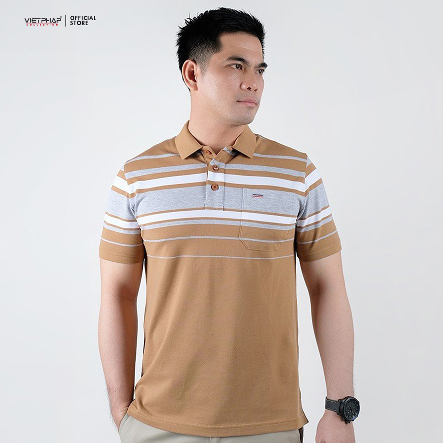 Áo Thun Cá Sấu Sọc Cao Cấp VIỆT PHÁP / Form Suông- Chất liệu cotton co dãn và thấm hút mồ hôi tốt 8802