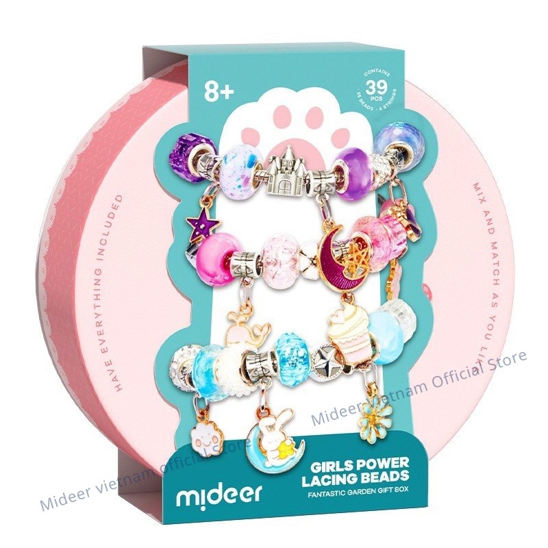 Vòng tay cho bé gái kèm charm lắc tay Mideer Girls Power Lacing Beads Fantastic Garden Hộp quà tặng