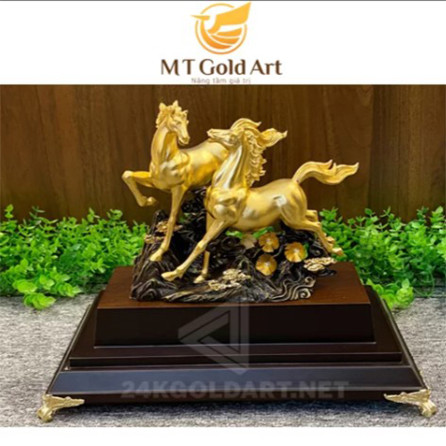Tượng ngựa dát vàng 24k(32x30x20cm) MT Gold Art- Hàng chính hãng, quà tặng sếp, đối tác, khách hàng vip, trang trí nhà cửa, để bàn làm việc 