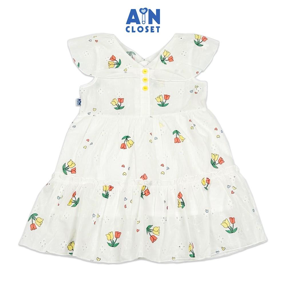 Đầm bé gái họa tiết Hoa Tim Trắng cotton thêu - AICDBGEJUMDP - AIN Closet