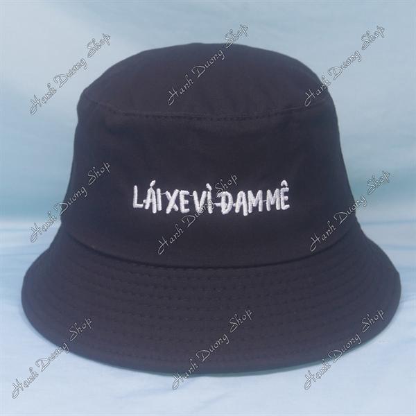 Nón tai bèo mũ bucket vành nhỏ thêu chữ Lái Xe Vì Đam Mê - Đen Lái Xe Vì Đam Mê