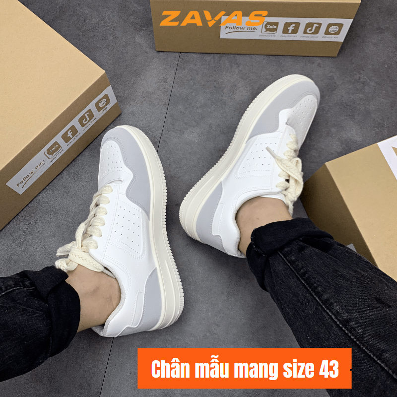 Giày thể thao nam sneaker ZAVAS chính hãng màu trắng đế cao su may êm nhẹ S421