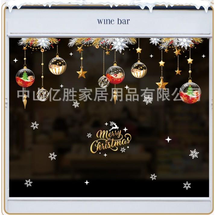 Decal trang trí Noel dây kim tuyến và quả châu treo