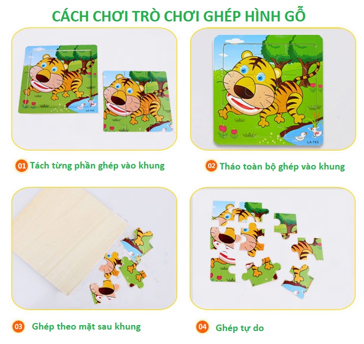 Bảng gỗ ghép hình 9 và 16 mảnh giao mẫu ngẫu nhiên