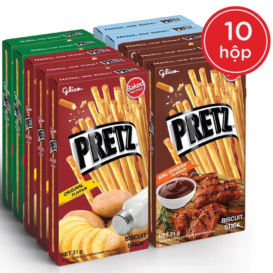 Combo 10 Hộp Snack Que Pretz Nướng Giòn 4 Vị