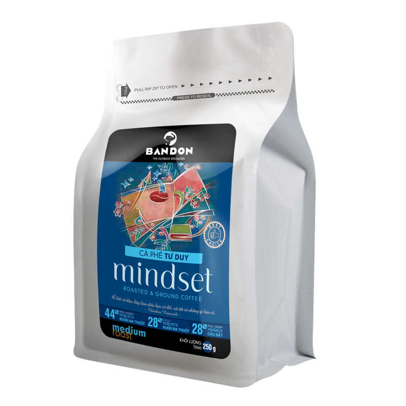 Cà phê phin nguyên chất  mộc sạch BANDON MINDSET 250g đắng đậm, hậu ngọt, thơm mạnh - cà phê đặc sản (28% Arabica Cầu Đất, 28% Robusta Culi, 44% Robusta Buôn Ma Thuột red honey)