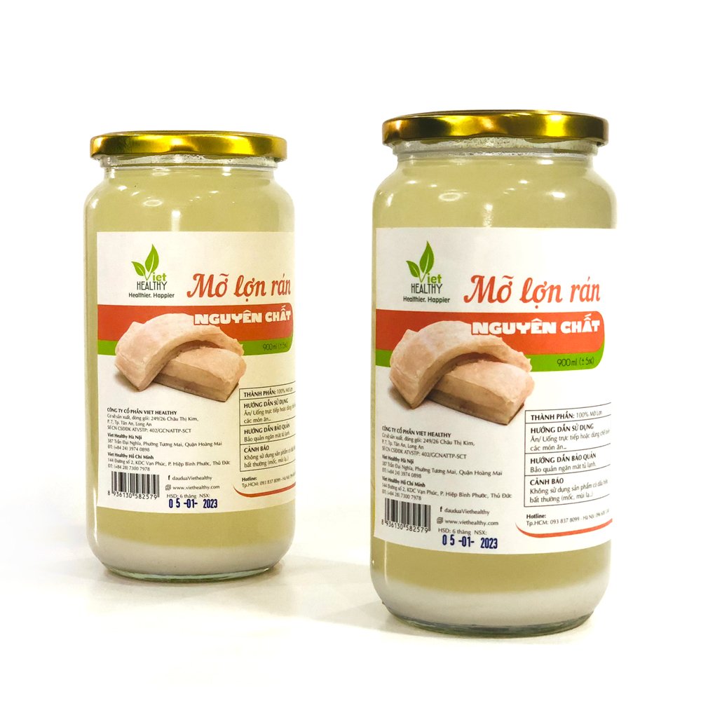 Mỡ Lợn rán nguyên chất Viet Healthy 900ml dùng để nấu ăn chiên xào