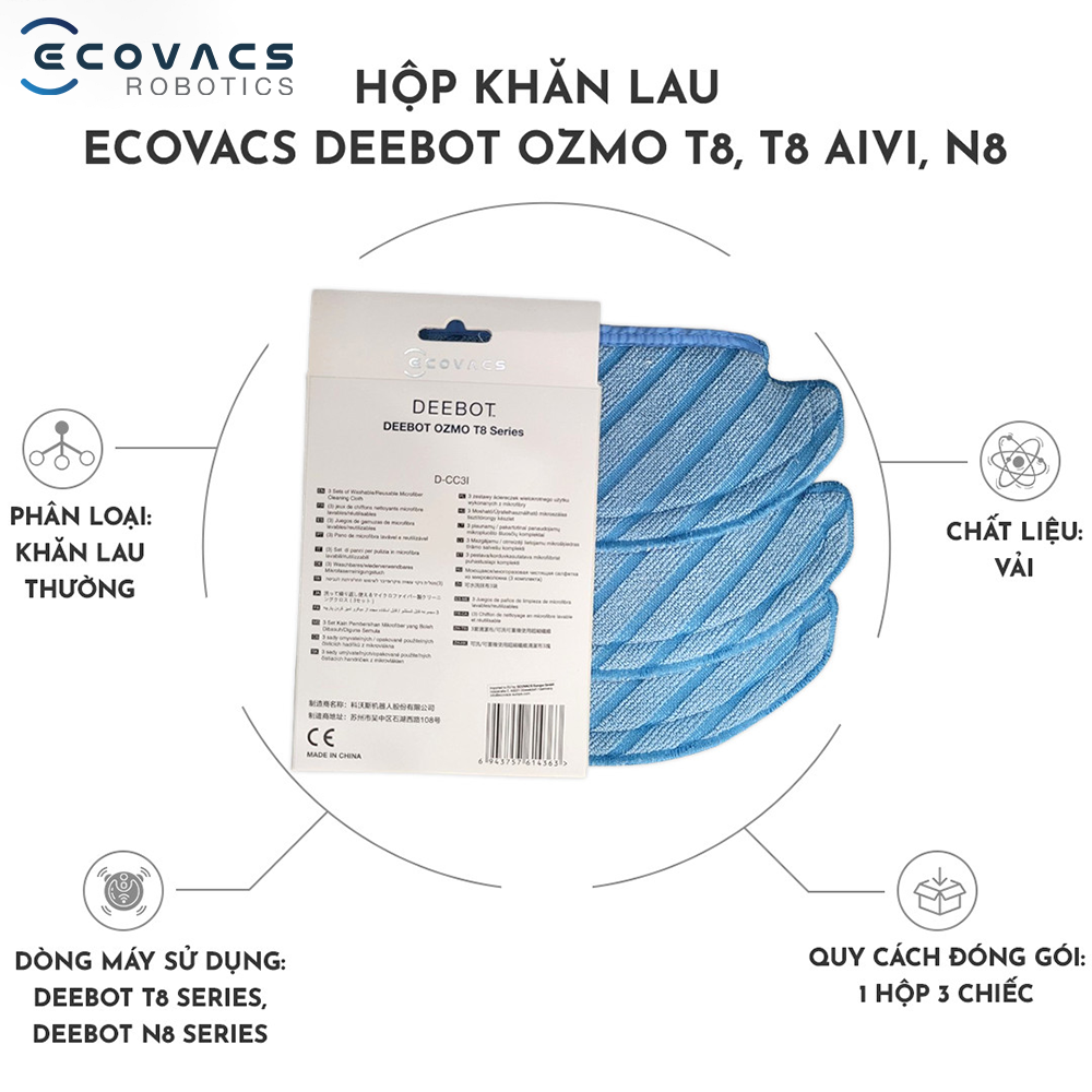 Hộp khăn lau Ecovacs Deebot Ozmo T8/N8 - Hàng Chính Hãng Nhập khẩu  - Bản quốc tế