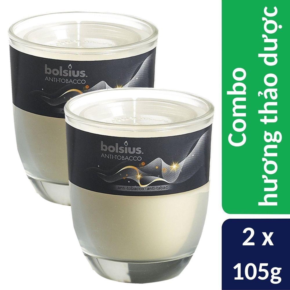 Combo 2 ly nến thơm tinh dầu Bolsius Anti Tobacco 105g - hương thảo dược, nến trang trí, thơm phòng, thư giãn, Hỗ trợ khử mùi