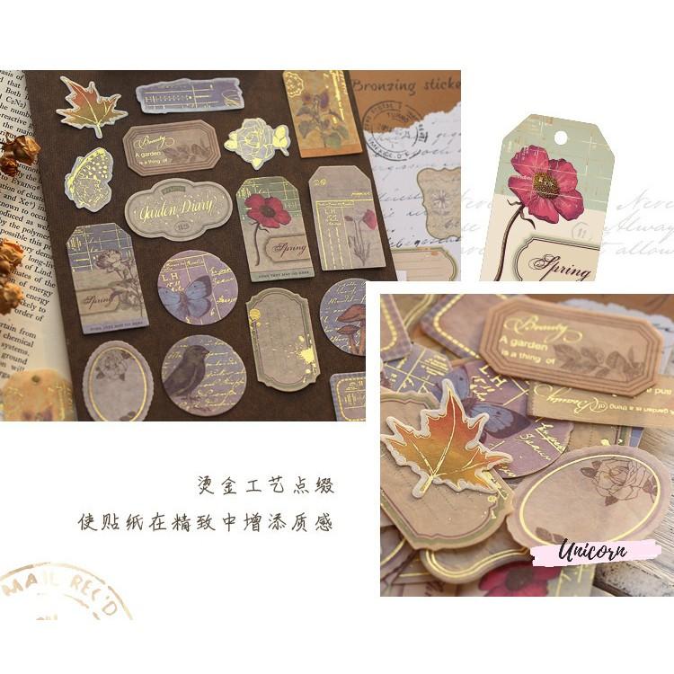 Set 40 sticker phong cách vintage - hình con tem bronzing sticker