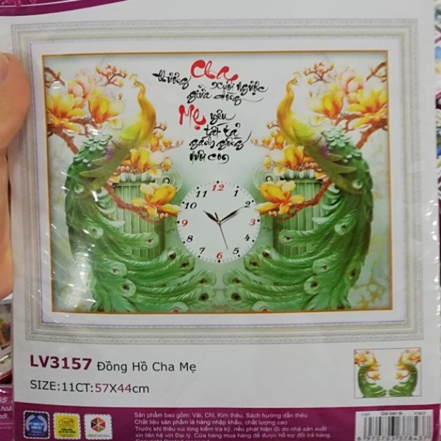 TRANH THÊU 3D ĐỒNG HỒ CHA MẸ 57x44CM - TỰ THÊU