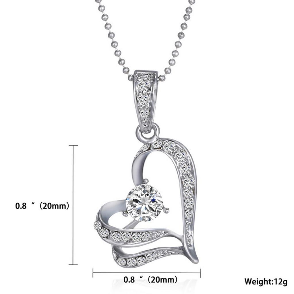 Women Double Heart Rhinestone Pendant Chain Necklace Jewelry Silver Gift