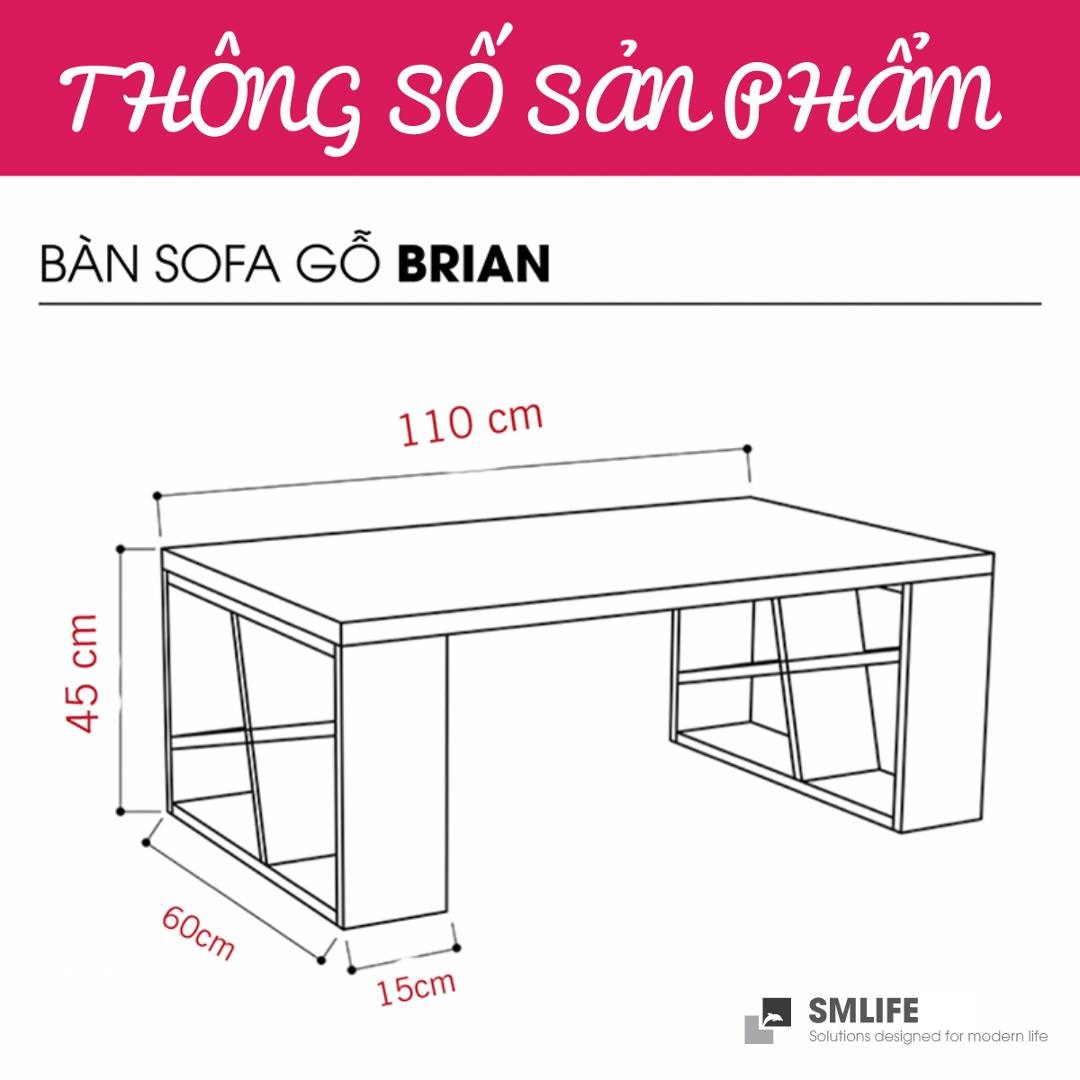 Bàn trà gỗ hiện đại SMLIFE Brianes   | Gỗ MDF dày 17mm chống ẩm | D110xR60xC45cm - Màu Sồi  - Trắng