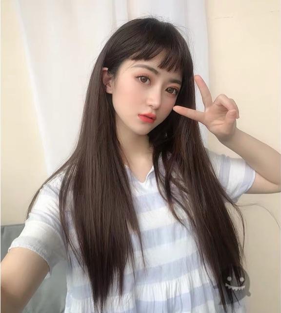 Tóc giả nguyên đầu thẳng dài siêu xinh kèm lưới và lược, Cam kết y hình, giống tóc thật 100%, chất tơ cao cấp loại 1, bấm, uốn, duỗi, gội thoải mái.