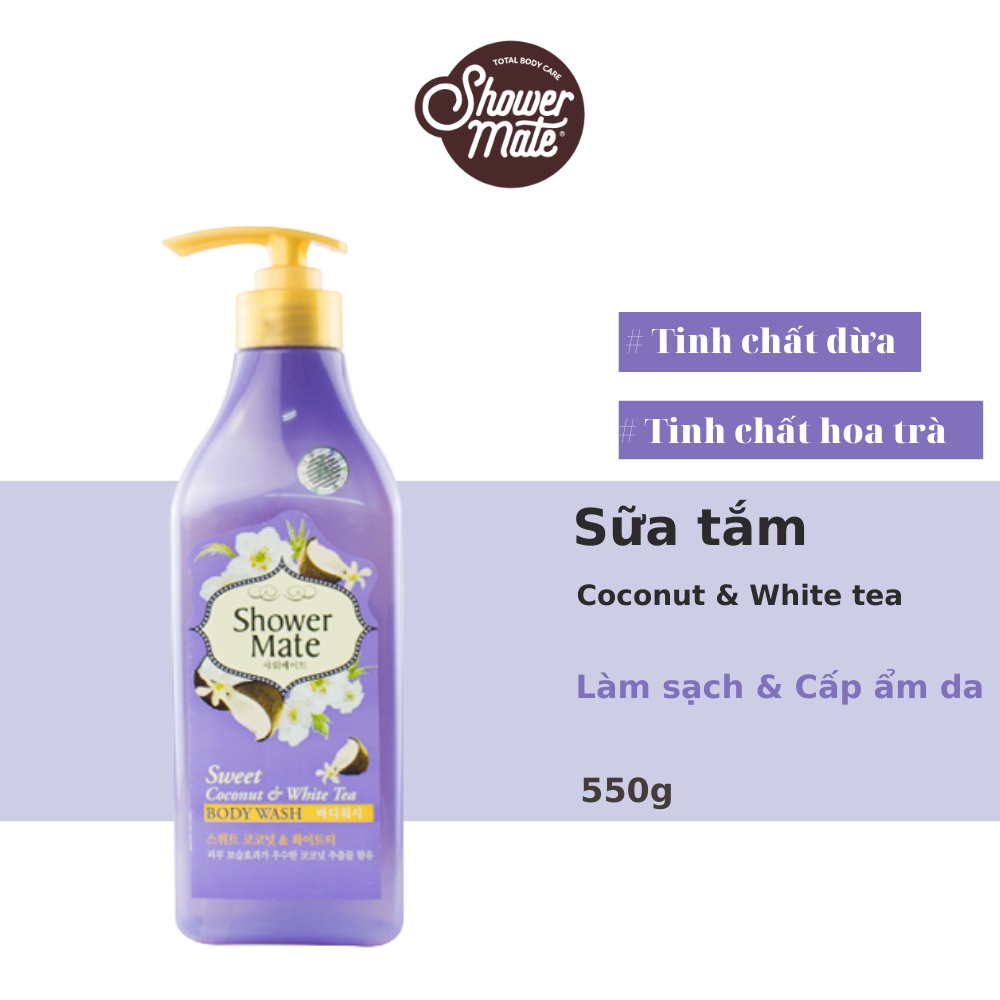 Sữa Tắm Showermate Coconut &amp; White Tea 550ml - Tím