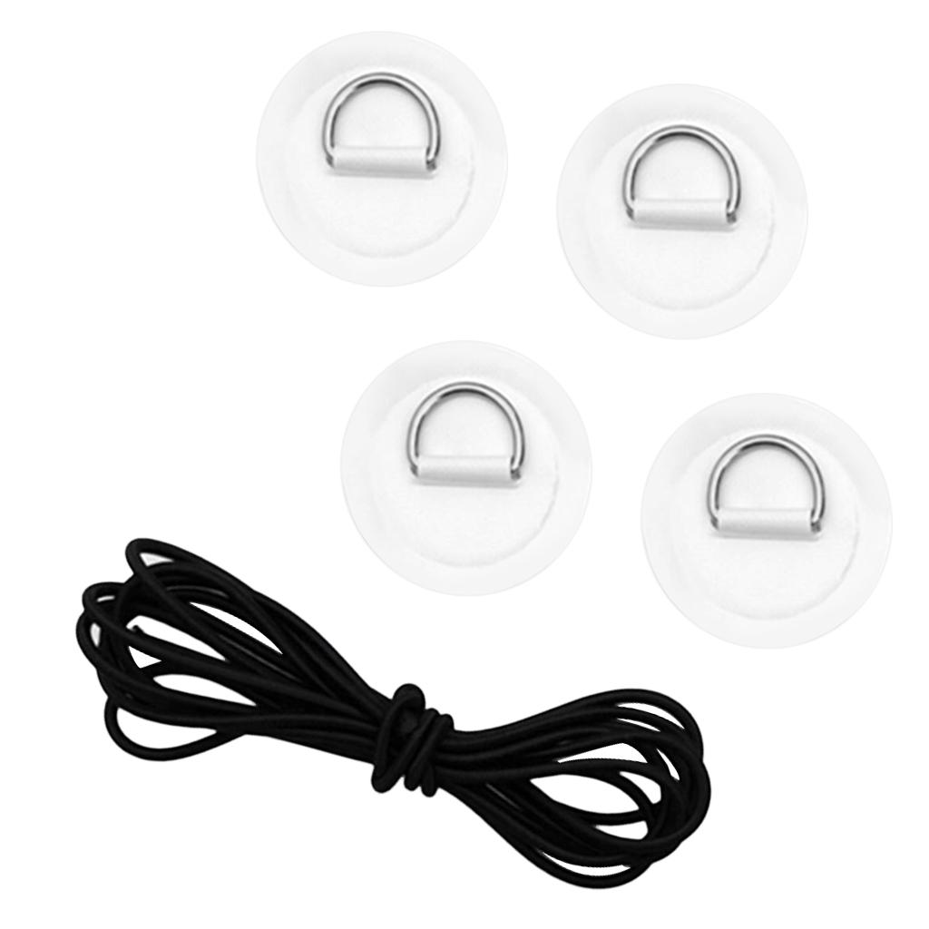 2xD Ring Pad Patch Boat Deck Bungee Rope Kit for Stand Up Paddle Board White