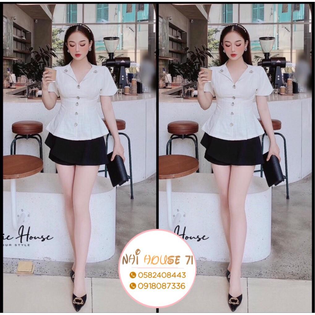 Set Đồ Nữ Sang Chảnh NHIHOUSE71 Vải Linen Áo Tay Liền Cổ Tim Phối Quần Váy Freesize 48-55kg
