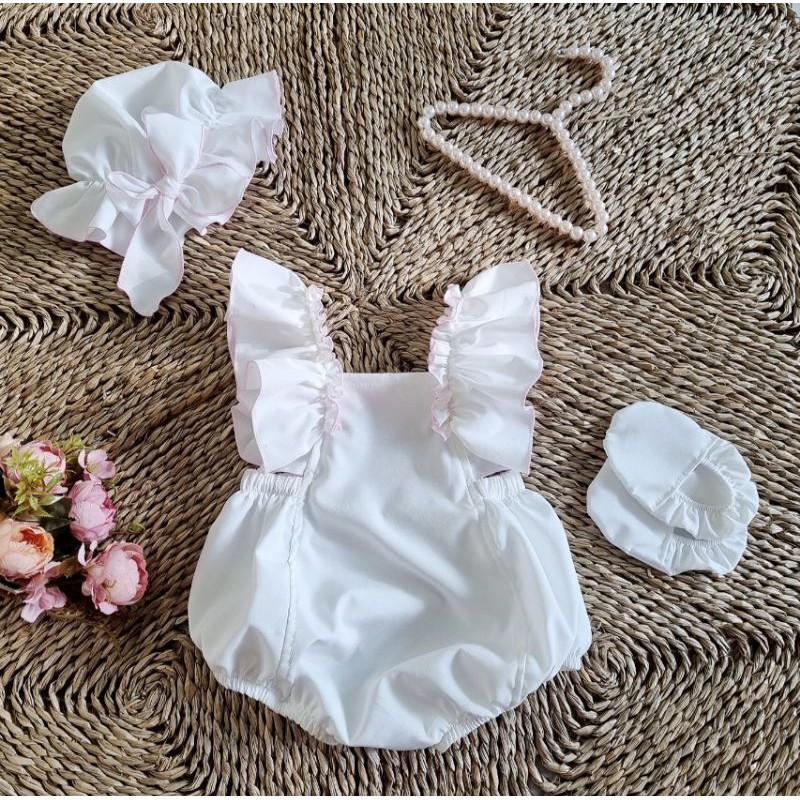 Combo 3 món body trắng phối vai bèo viền hồng nhẹ nhàng dễ thương cho bé iu