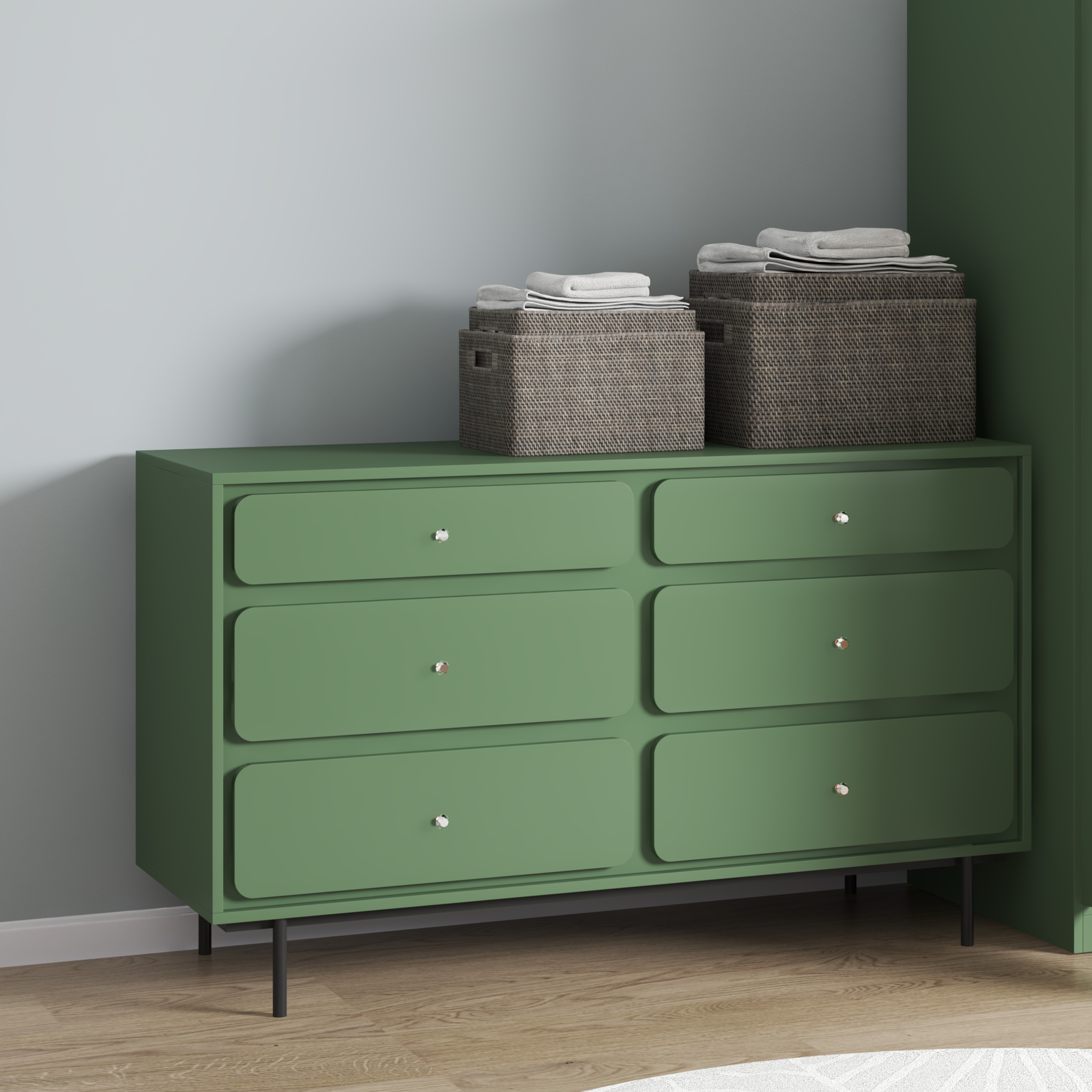 SWEETY, Tủ đựng đồ 6 ngăn kéo - chân sắt, 140cm x 45cm x 82cm , THK_081