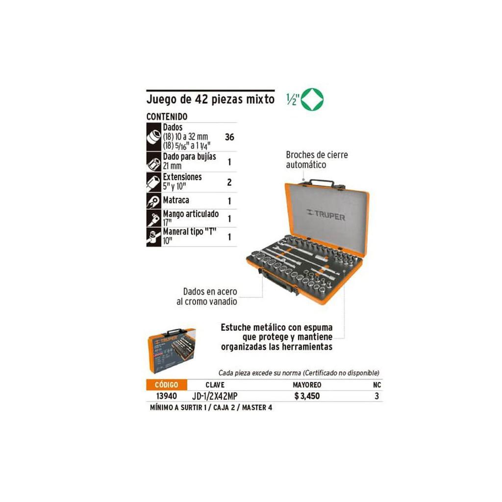 Bộ tuýp 42 chi tiết Truper JD-1/2X42MP