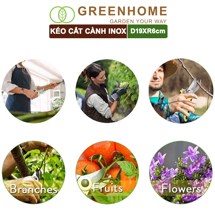 Kéo Cắt Cành Greenhome, D18xr10cm, Tỉa Hoa, Làm Vườn, Thiết Kế Tối Ưu Giảm Lực Tay, Màu Sắc Hiện Đại, Dễ Sử Dụng