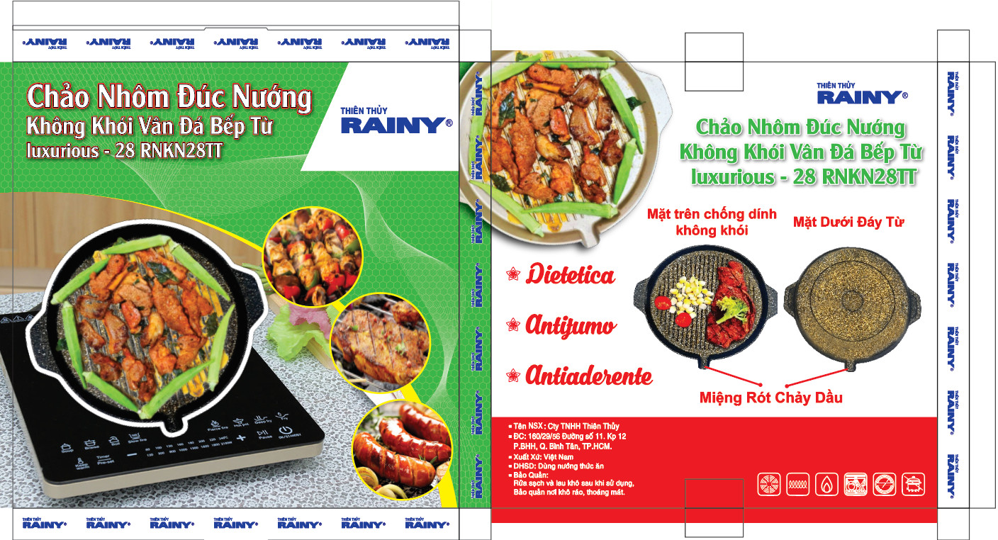 Khay nướng không khói vân đá Rainy 5 lớp chống dính dùng được cho bếp từ, đường kính 28cm