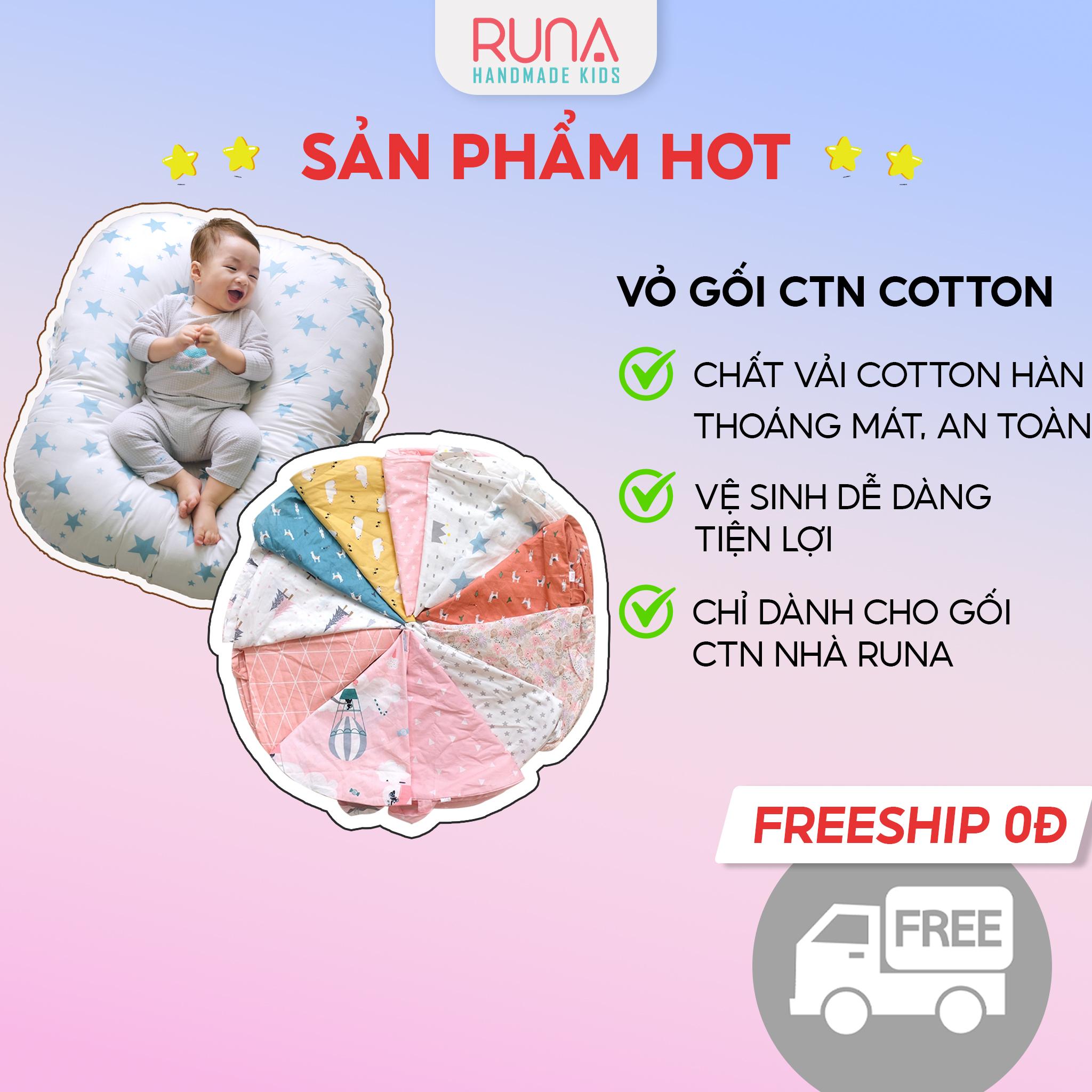 Vỏ gối chống trào ngược cotton Hàn 100% cao cấp thoáng mát an toàn cho bé Runa Kids