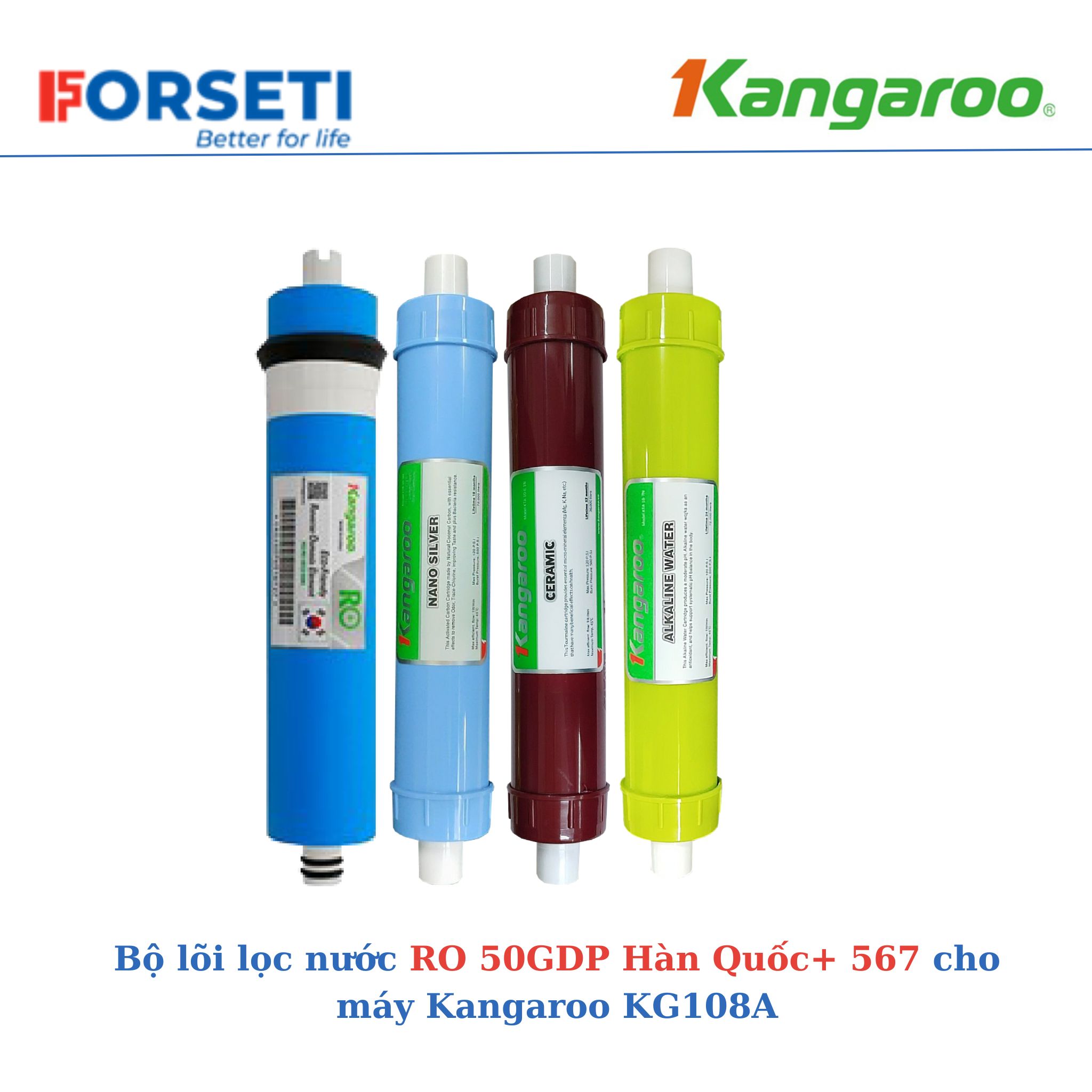 [HÀNG CHÍNH HÃNG] Combo 7 lõi lọc nước Kangaroo (Số 123, RO Dupon, Nano, Ceramic,Alkaline)