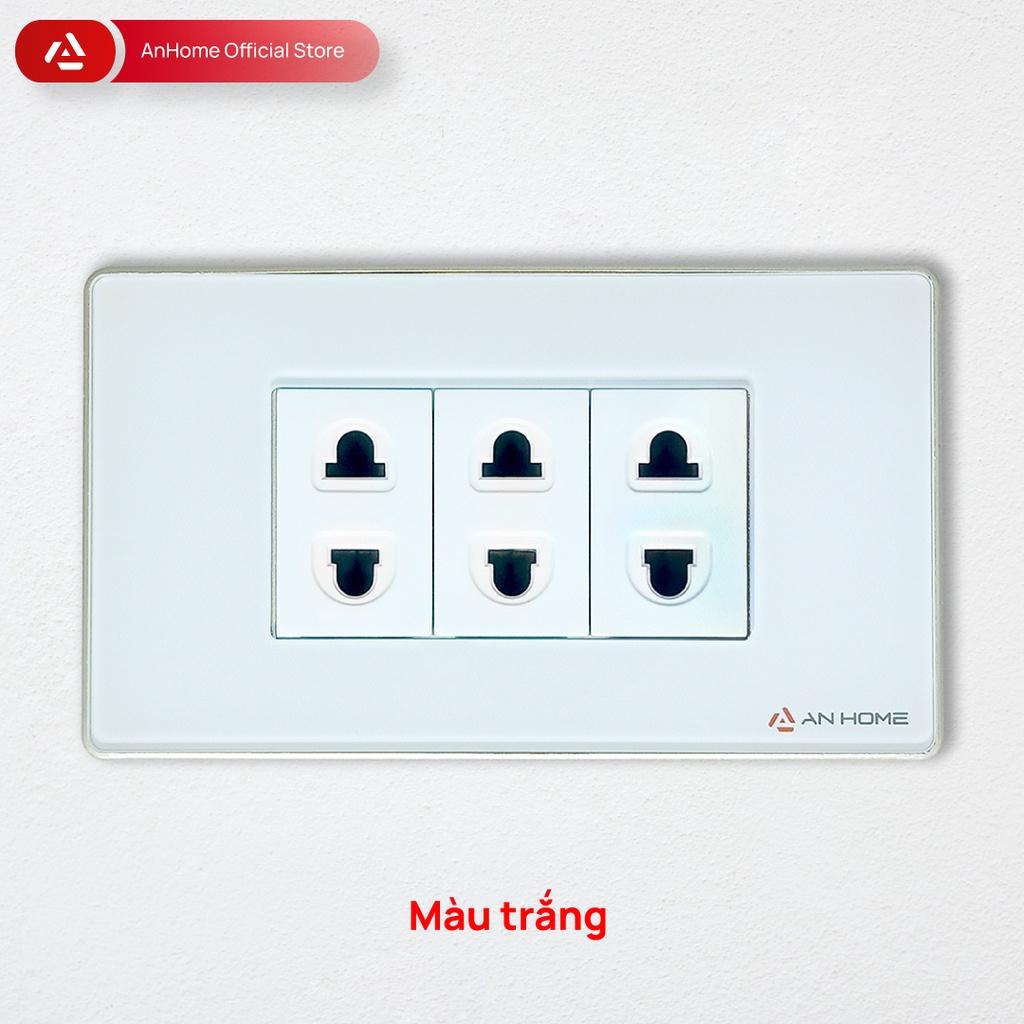 Ổ cắm điện mặt kính cường lực chữ nhật 2 chấu viền mạ Champagne AnHome GR-U2