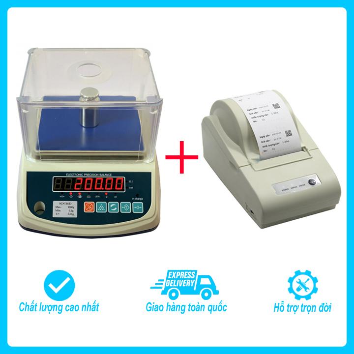 Bộ sản phẩm cân điện tử kỹ thuật 2 số lẻ Kendy TBED mức cân tối đa 1200g, độ chia 0.01g kết nối với máy in bill/tem nhãn