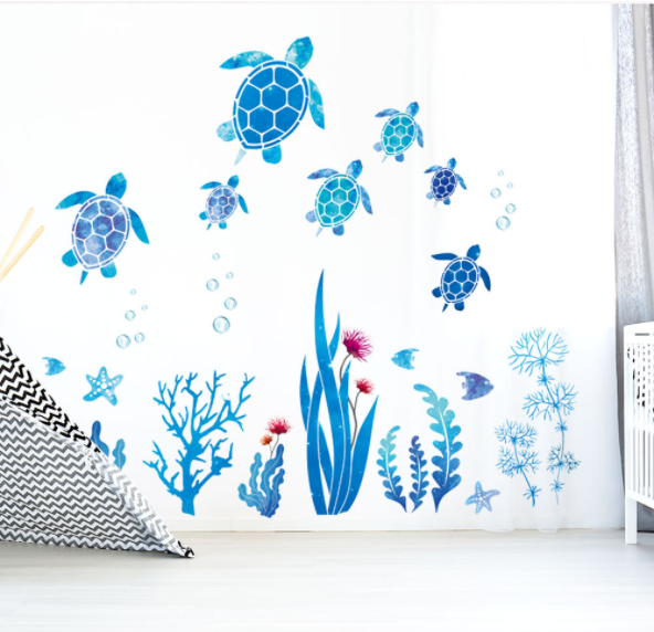 Decal trang trí tường - Đàn rùa biển xanh