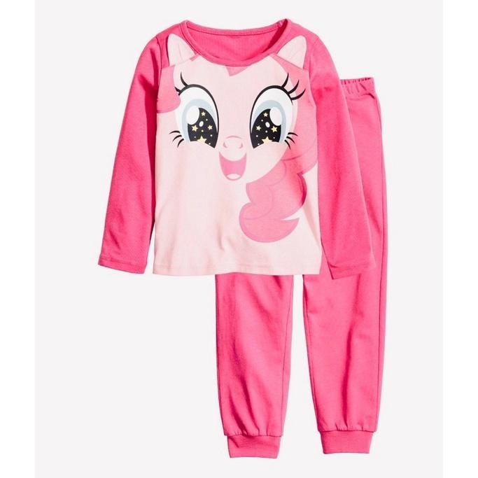 Bộ cotton dài tay Pony hồng dâu bé gái 1-2Y
