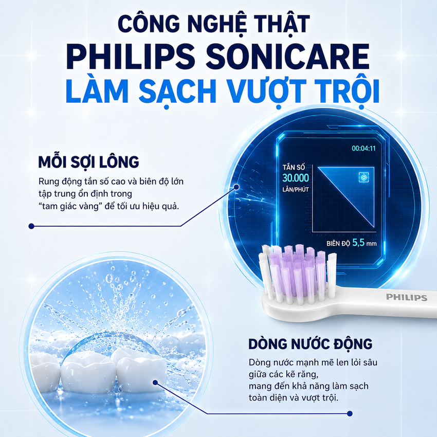 Bàn chải đánh răng điện Philips Sonicare Gentle Multi-effec Serial 3900 HX2491/01 - Hàng Chính Hãng
