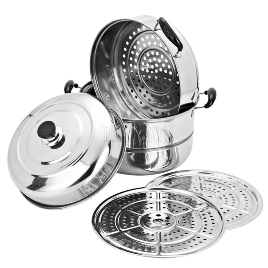 Nồi Hấp Inox Đa Năng 3 TẦNG 28CM Dùng Cho Cả Bếp Từ Và Bếp Ga Thiết Kế Hiện Đại Tiện Dụng