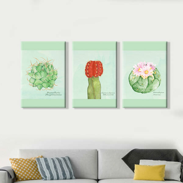 Bộ 3 Tranh Ép Gỗ MDF Treo Quán Cà Phê "Xương Rồng" W102