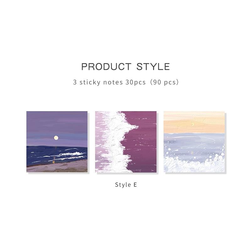 Set 3 tập giấy note, giấy ghi chú họa tiết tranh sơn dầu cảnh bầu trời đầy sao đẹp mắt ST69