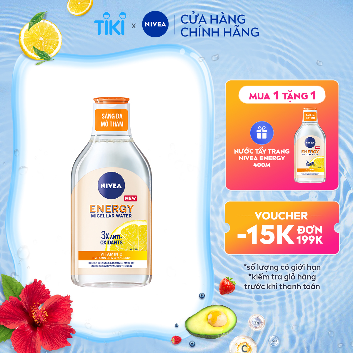 Nước Tẩy Trang NIVEA Energy Micellar Water Vitamin C Dưỡng Sáng Mờ Thâm Nhập khẩu Từ Đức (400 ml) - 94244