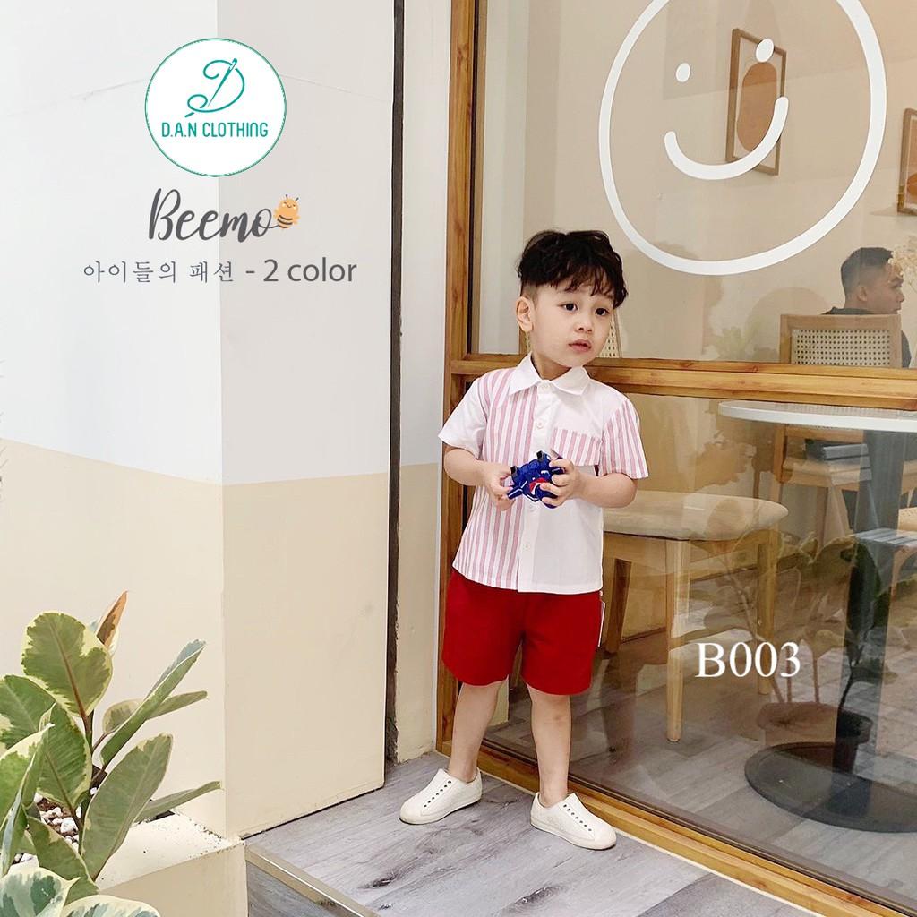 Set Quần Áo Bé Trai Sơ Mi Phối Kẻ Đỏ Phong Cách Hàn Quốc Size 9kg đến 23Kg