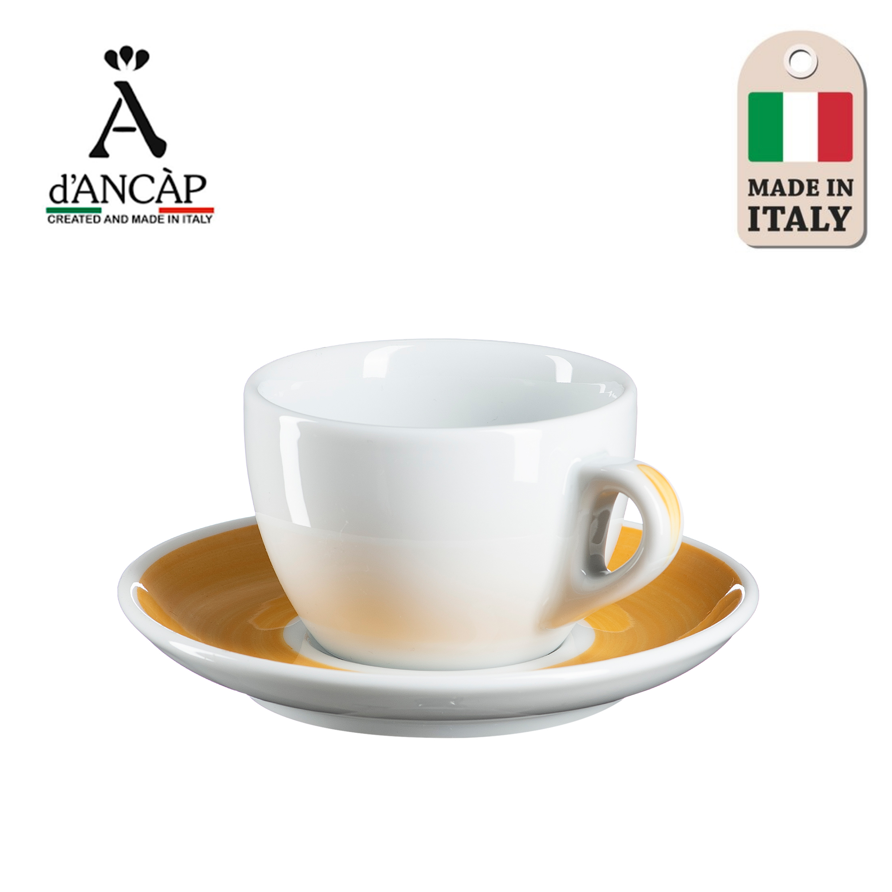 Bộ đĩa và ly sứ cà phê Ancap Cappuccino 180ml vẽ tay lên quai