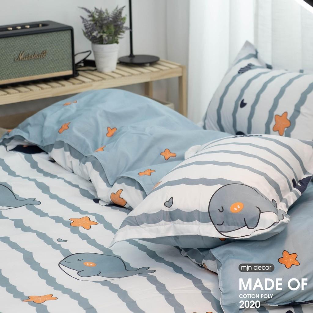 Bộ Chăn Ga Gối Cotton 3D Drap Giường Cá Voi - Ga Trải Giường Thiết Kế Mịn Decor