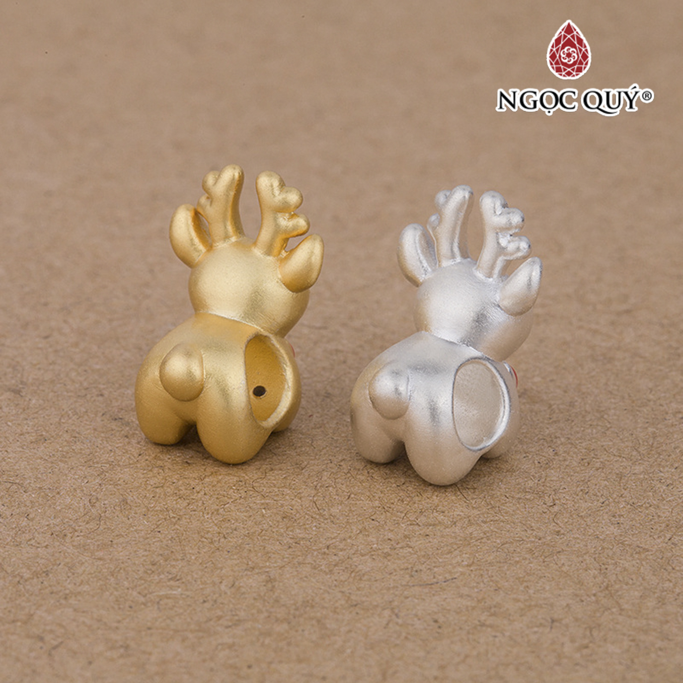 Charm bạc tuần lộc giáng sinh xỏ ngang - Ngọc Quý Gemstones