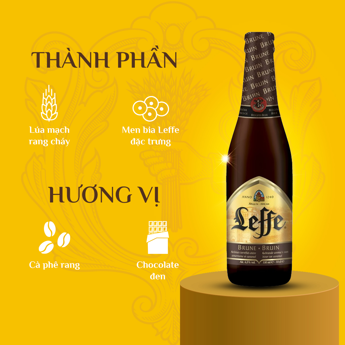 Lốc 6 Chai Bia Leffe Brune (Leffe Nâu) - Bia Thầy Tu Nhập Khẩu Bỉ (330ml/ chai)