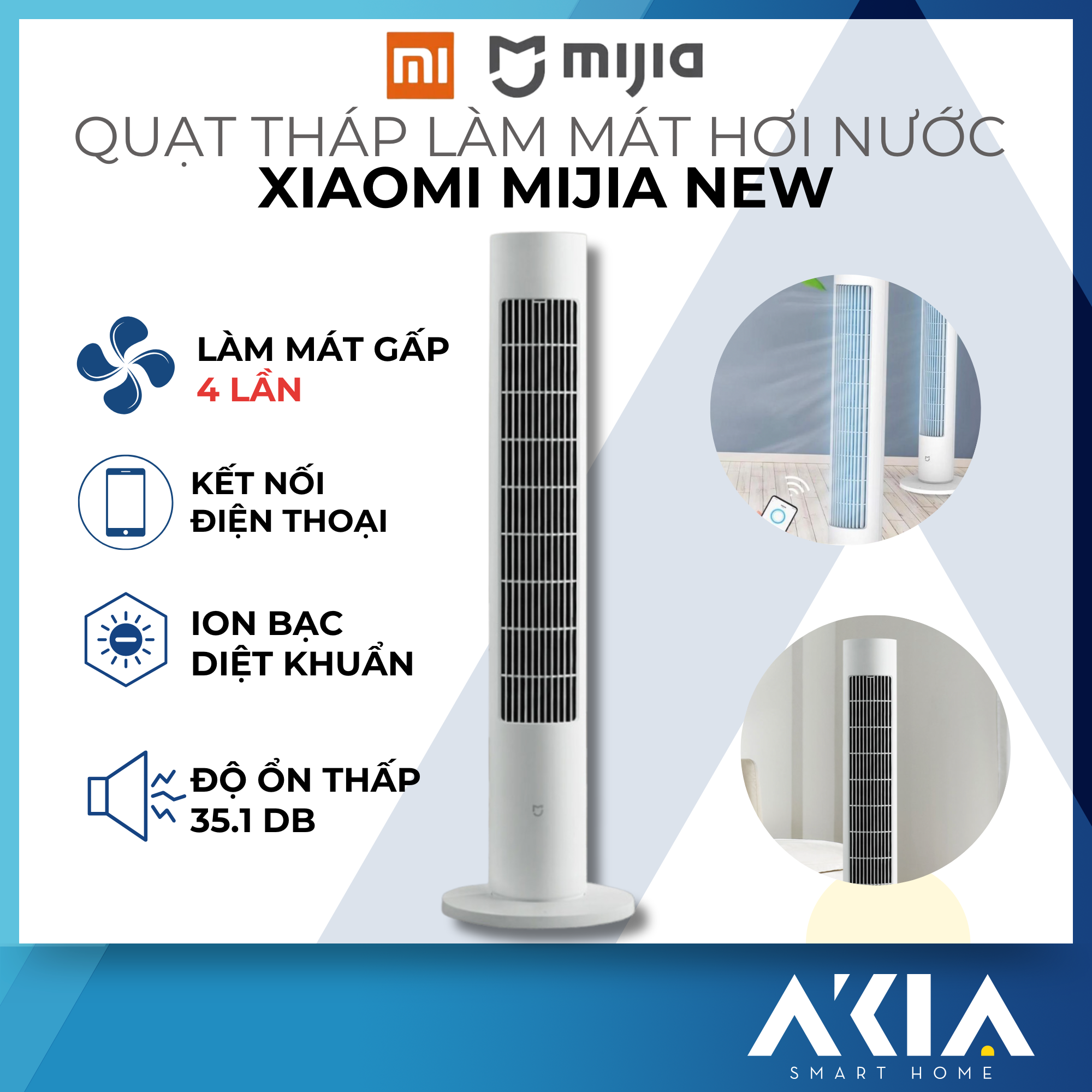 Quạt tháp làm mát bằng hơi nước Mijia Xiaomi model mới nhất 2023 - Làm mát gấp 4 lần, kết nối điện thoại - Hàng chính hãng